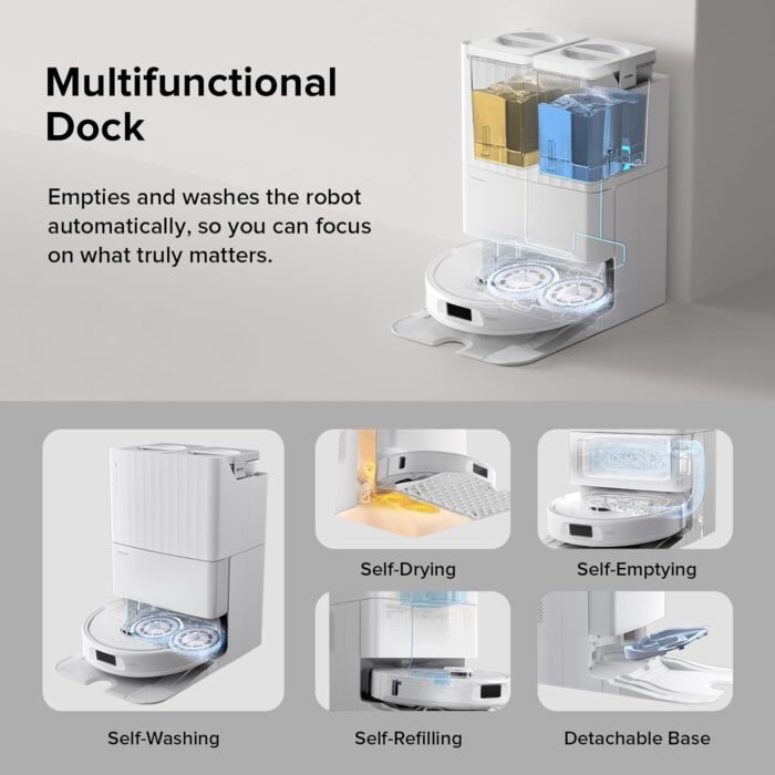 roborock Qrevo S Robot Vacuum and Mop, Self-Drying, Auto Mop Washing, 7000Pa Suction, Self-Emptying & Refilling, 10mm Mop Lifting, 200RPM Spinning Mops, Smart Obstacle Avoidance, White - Image 2