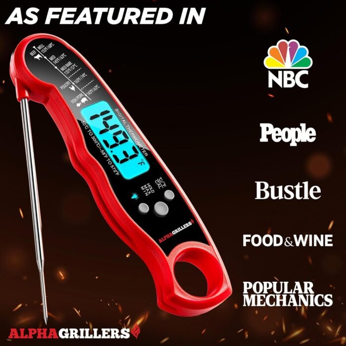 Alpha Grillers Instant Read Meat Thermometer for Cooking Grill and BBQ Griddle - Waterproof w/Backlight & Calibration for Food, Oven, Air Fryer Accessories, Kitchen Essentials, Stocking Stuffer Gifts - Image 4