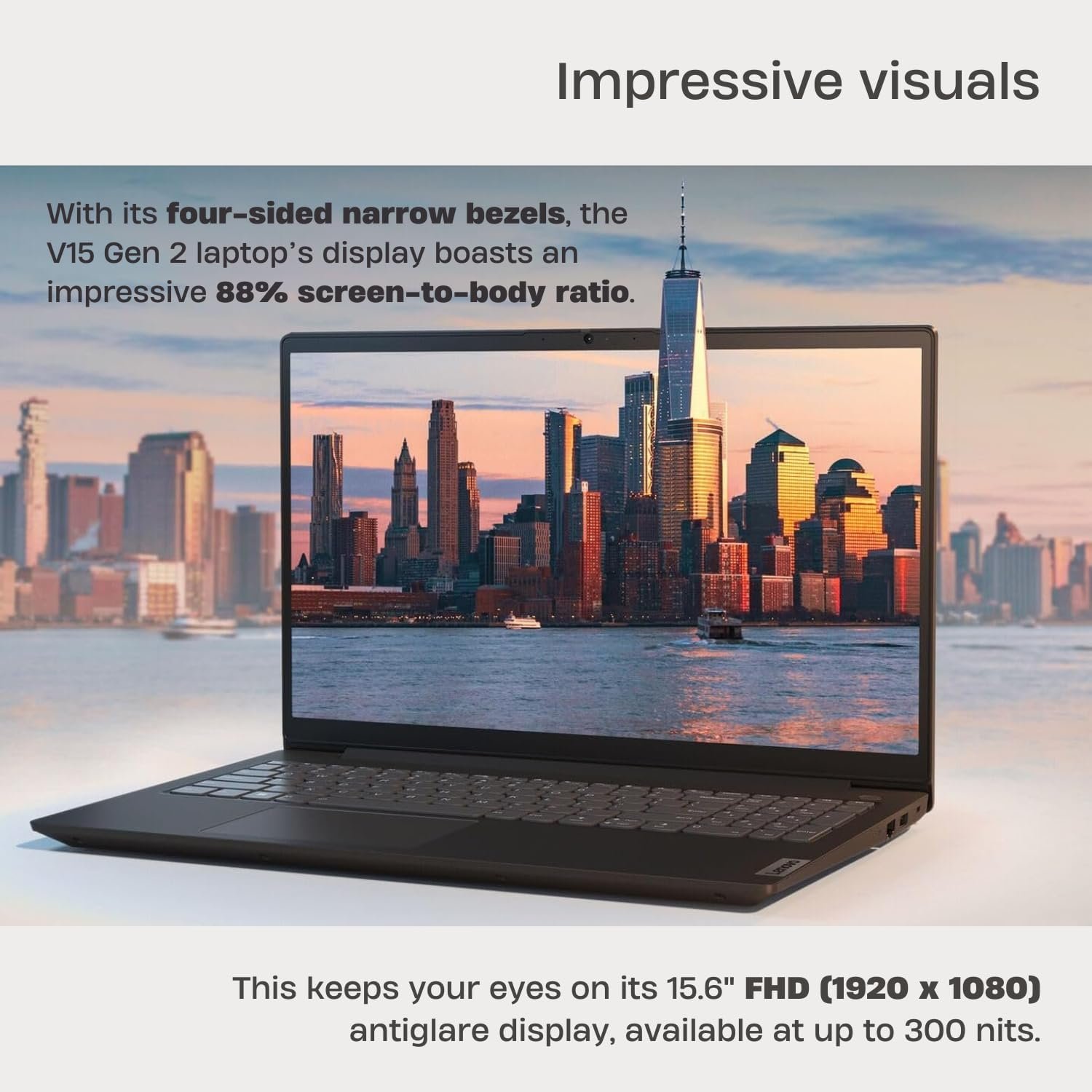 Lenovo V15 G2 Laptop, 15.6" FHD Screen, Intel Dual-core Processor, 16GB RAM, 1TB SSD, Webcam, HDMI, Wi-Fi, Windows 11 Home, Black - Image 3