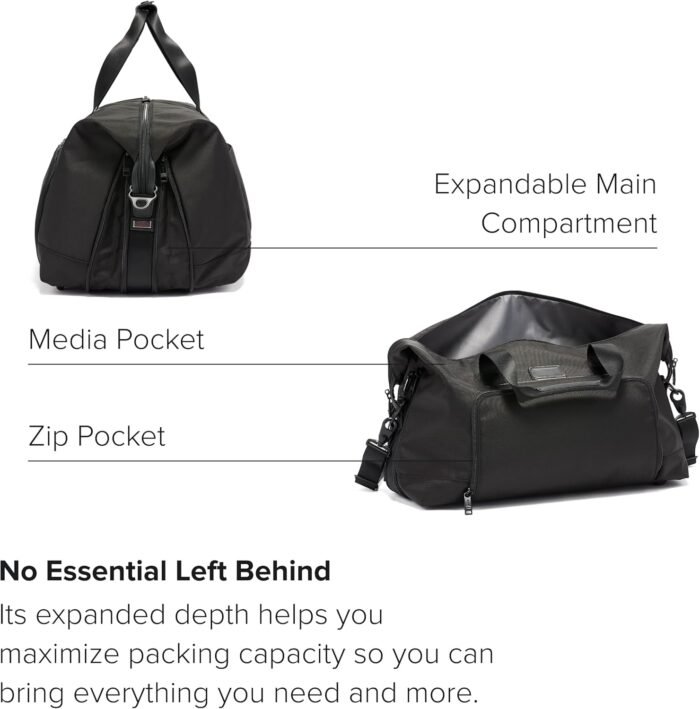 TUMI Alpha Double Expansion Travel Satchel - Business Duffel Bag for Men & Women - Weekend Travel Bag with Shoulder Strap - Black - Image 3