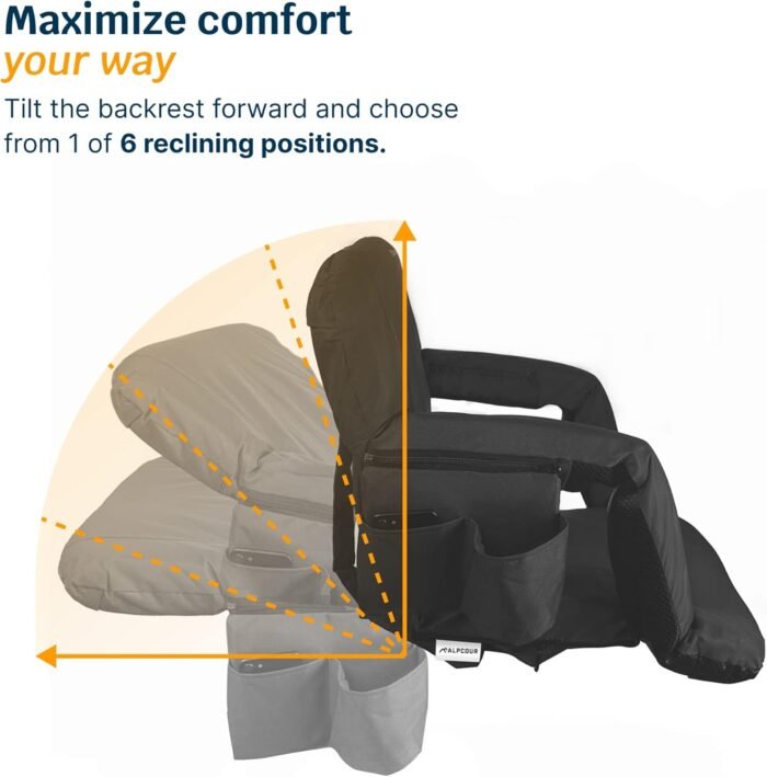 Reclining Stadium Seats for Bleachers with Back Support – Wide Bleacher Chair Cushion, Armrests, Large Pockets, and Multiple Safety Features – Best Stadium Seat Chairs for Camping, Kayak Backs & More - Image 5