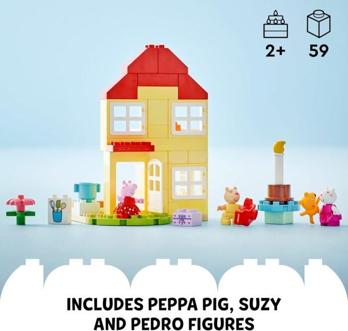 LEGO DUPLO Peppa Pig Birthday House Playset with 3 Animal Figures, Educational Toy for 2 Year Olds, Buildable Dollhouse for Creative Role Play, Peppa Pig Toy for Girls, Boys and Toddlers, 10433 - Image 4
