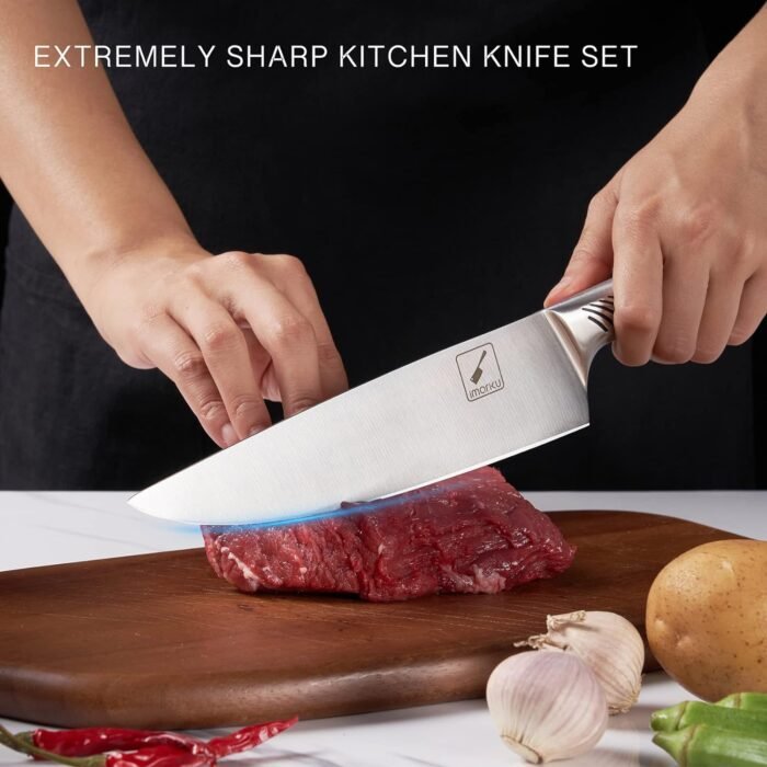 imarku Knife Set with Block for Kitchen, 14PCS High Carbon Stainless Steel Knife Set, One-piece Dishwasher Safe Kitchen Knives Set, Knife Set with Built-in Sharpener, Christmas Gifts for Men and Women - Image 4
