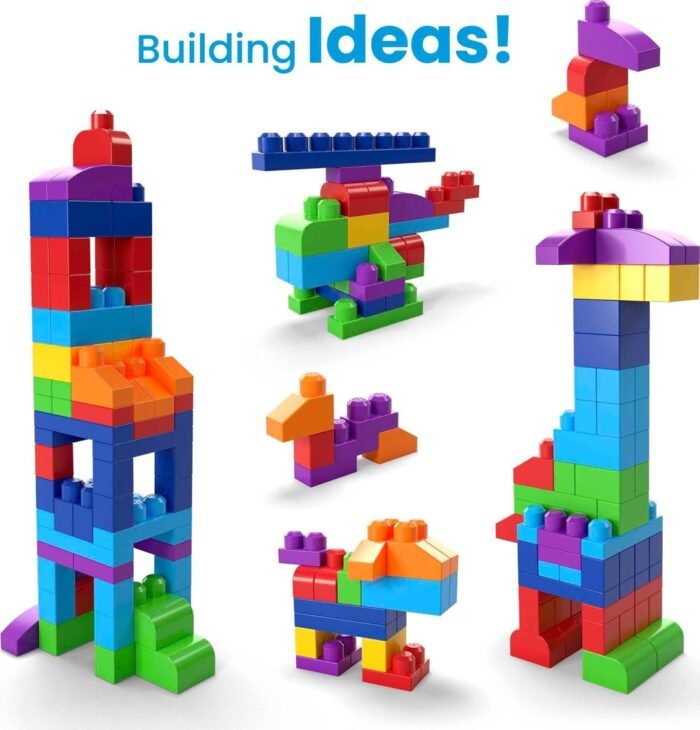 MEGA BLOKS First Builders Toddler Blocks Toys Set, Big Building Bag with 80 Pieces and Storage, Blue, Ages 1+ Years - Image 5
