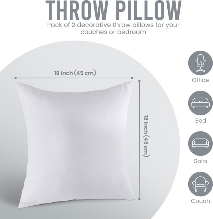 Utopia Bedding Throw Pillows Insert (Pack of 2, White) - 18 x 18 Inches Bed and Couch Pillows - Indoor Decorative Pillows - Image 5