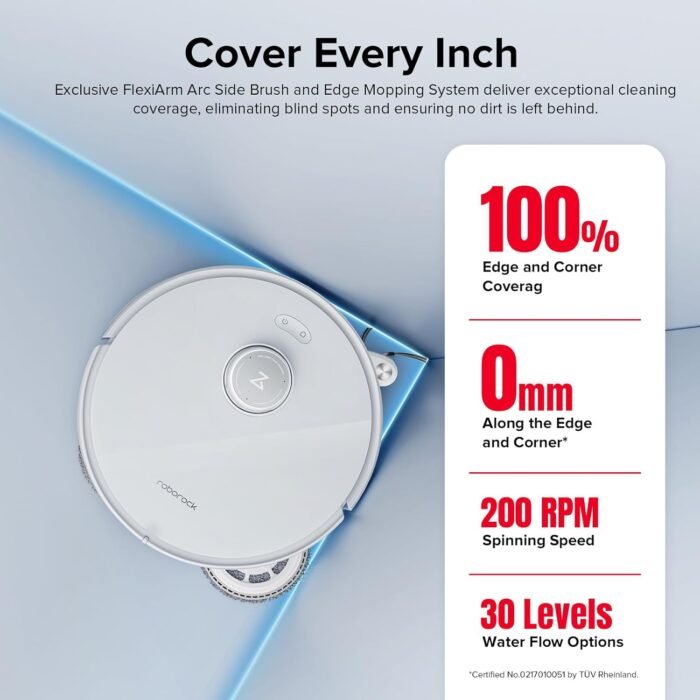 roborock Qrevo Curv Robot Vacuum and Mop, 18,500Pa Suction, Zero-Tangling, DuoDivide Main Brush, FlexiArm Arc Side Brush, FlexiArm Mop, AdaptiLift Chassis, Auto Mop Washing & Drying, Self-Emptying - Image 5