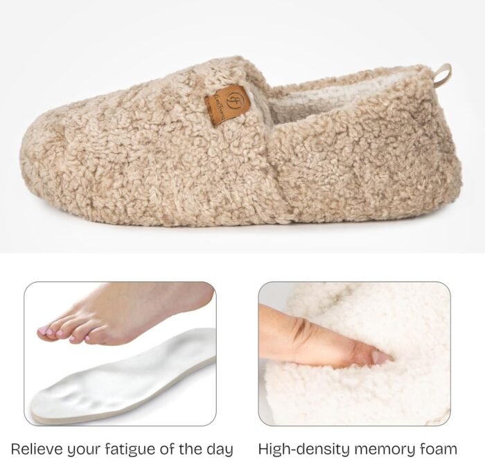 EverFoams Women’s Soft Curly Full Slippers Memory Foam Lightweight House Shoes Cozy Loafer with Polar Fleece Lining - Image 3