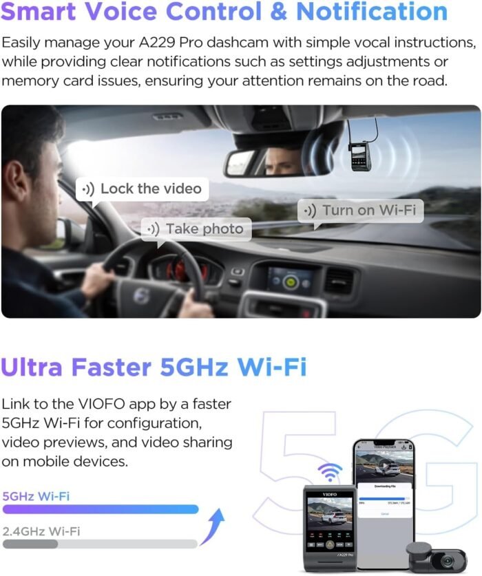 VIOFO A229 Pro 4K HDR Dash Cam, Dual STARVIS 2 IMX678 IMX675, 4K+2K Front and Rear Car Camera, 2 Channel with HDR, Voice Control, 5GHz WiFi GPS, Night Vision 2.0, 24H Parking Mode, Support 512GB Max - Image 5