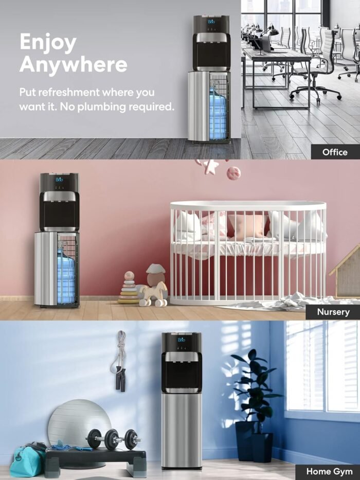 Brio Bottom Loading Water Cooler Dispenser for 5 Gallon Bottles - 3 Temperatures with Hot, Room & Cold Spouts, Child Safety Lock, LED Display with Empty Bottle Alert, Stainless Steel - Image 4