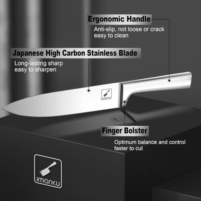 imarku Knife Set - Kitchen Knife Set 15 Pieces Japanese Stainless Steel Knife Block Set with Sharpener - Dishwasher Safe Kitchen Knives - Ultra Sharp Chef Knife Set for Kitchen, Silver - Image 3