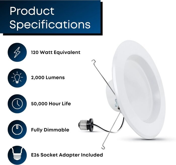 Feit Electric 5 Inch or 6 Inch LED Recessed Lighting Retrofit Downlights, 120 Watt Equivalent High Output, 2000 Lumen 5000K Daylight, Dimmable, 6 Pack LEDR56XHO/950CA/6 - Image 3
