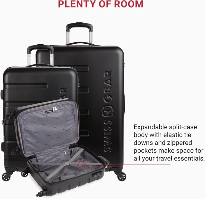 SwissGear 7366 Hardside Expandable Luggage with Spinner Wheels, Black, 3-Piece Set (19/23/27) - Image 6
