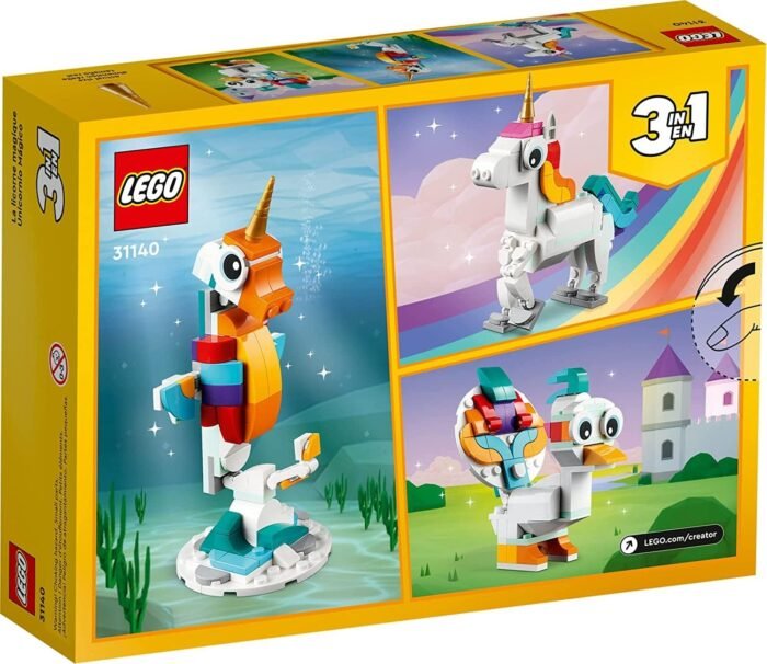 LEGO Creator 3 in 1 Magical Unicorn Toy, Transforms from Unicorn to Seahorse to Peacock, Rainbow Animal Figures, Unicorn Gift for Grandchildren, Girls and Boys, Buildable Toys, 31140 - Image 2