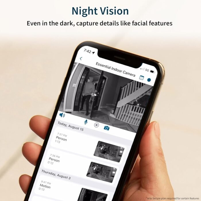 Arlo Essential Security Camera 2K | Indoor Only| 2nd Gen | Baby Monitor & Pet Camera | Wired Automated Privacy Shield, 2-Way Audio, Night Vision, Live Stream, Motion Alerts & Notifications White,1 Cam - Image 6