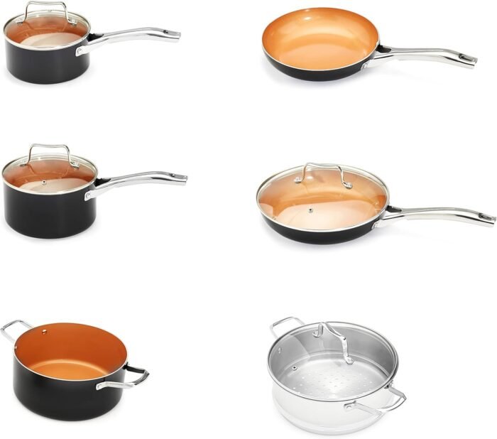 Amazon Basics Ceramic Nonstick Pots and Pans Cookware Set, 10-Piece Set- Copper Color - Image 7