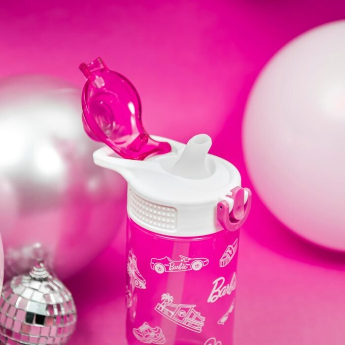 Zak Designs Sage Barbie Water Bottle For School or Travel, 16oz Durable Plastic Water Bottle With Straw, Handle, and Leak-Proof, Pop-Up Spout Cover (Barbie) - Image 7
