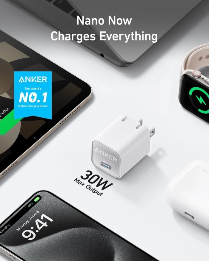 Anker Nano Charger, USB C GaN Charger 30W, PIQ 3.0 Foldable PPS Fast Charger for iPhone 16 / 15 and more series, Galaxy, iPad, Compatible with MagSafe - Image 2
