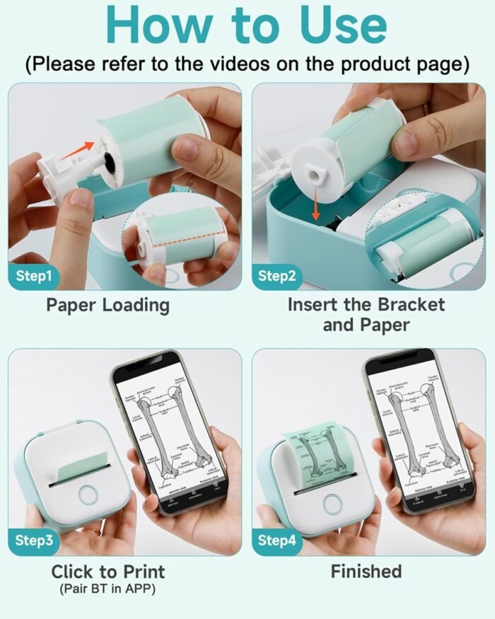 Memoking Print Pods Mini Printer - Sticker Printer T02 Portable Thermal Printer Inkless Sticker Maker Machine Bluetooth Pocket Printer Phone Printer for Study Graphics, Anatomical Diagrams, Photos - Image 4