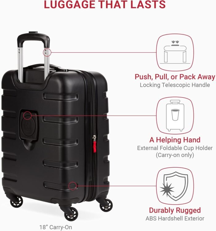 SwissGear 7366 Hardside Expandable Luggage with Spinner Wheels, Black, 3-Piece Set (19/23/27) - Image 2