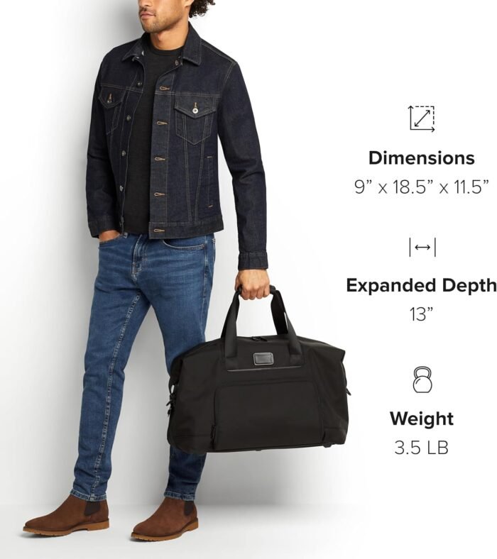 TUMI Alpha Double Expansion Travel Satchel - Business Duffel Bag for Men & Women - Weekend Travel Bag with Shoulder Strap - Black - Image 7