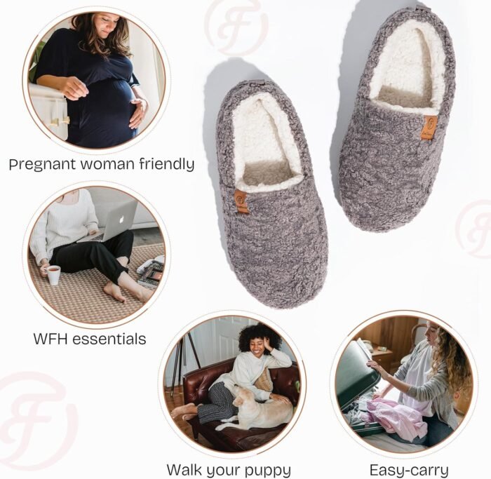EverFoams Women’s Soft Curly Full Slippers Memory Foam Lightweight House Shoes Cozy Loafer with Polar Fleece Lining - Image 5