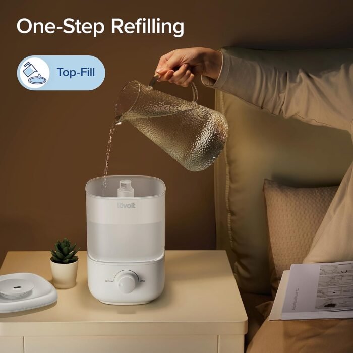 LEVOIT Top Fill Humidifiers for Bedroom, 2.5L Tank for Large Room, Easy to Fill & Clean, 28dB Quiet Cool Mist Air Humidifier for Home Baby Nursery & Plants, Auto Shut-off and BPA-Free for Safety, 25H - Image 2