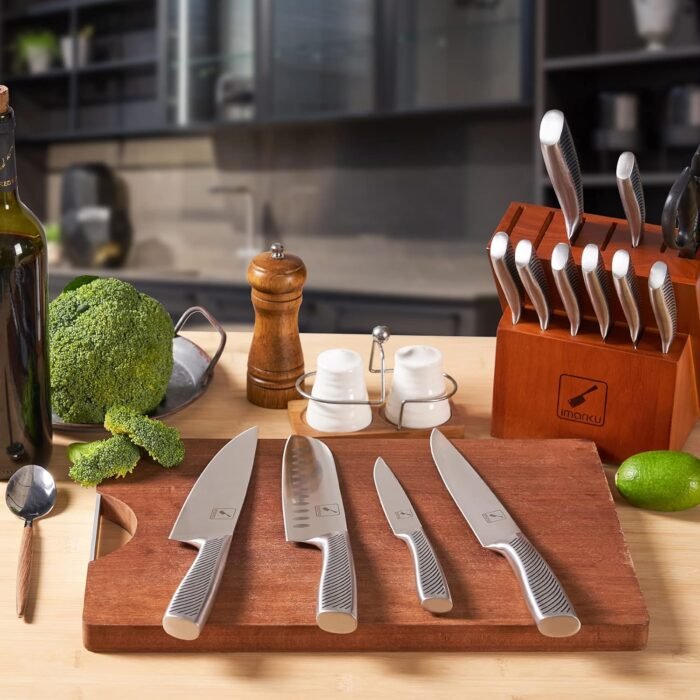 imarku Knife Set with Block for Kitchen, 14PCS High Carbon Stainless Steel Knife Set, One-piece Dishwasher Safe Kitchen Knives Set, Knife Set with Built-in Sharpener, Christmas Gifts for Men and Women - Image 5