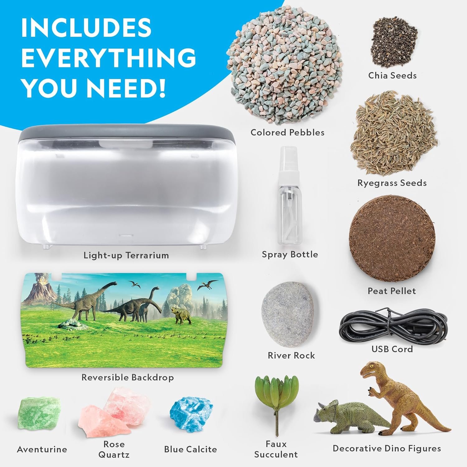 NATIONAL GEOGRAPHIC Light Up Terrarium Kit for Kids - Build a Dinosaur Habitat with Real Plants & Gemstones, Science Kit, Dinosaur Toys for Kids (Amazon Exclusive) - Image 6