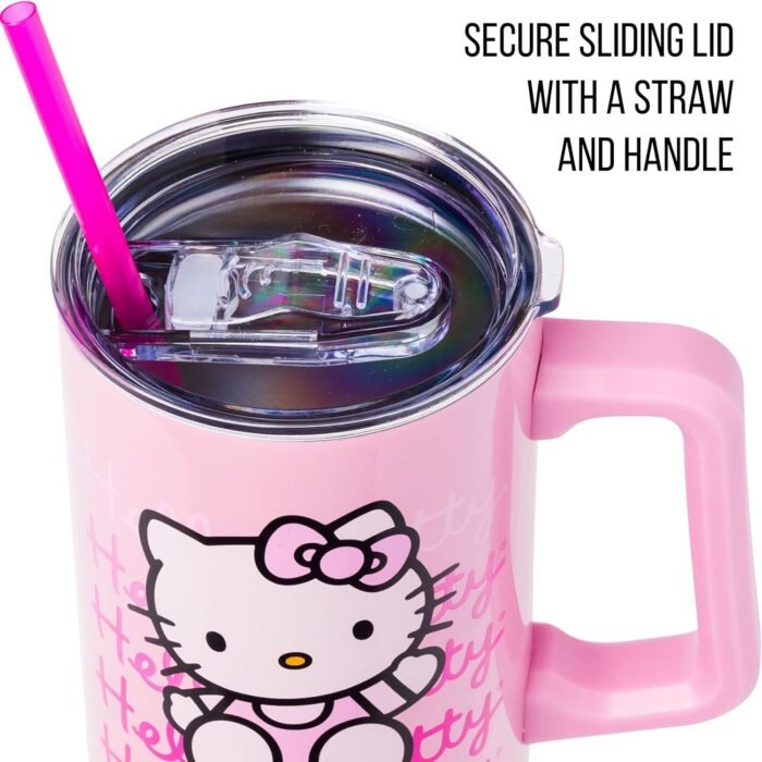 Silver Buffalo Sanrio Hello Kitty Waving Stainless Steel Tumbler with Handle and Straw, Fits in Standard Cup Holder, 40 Ounces - Image 2