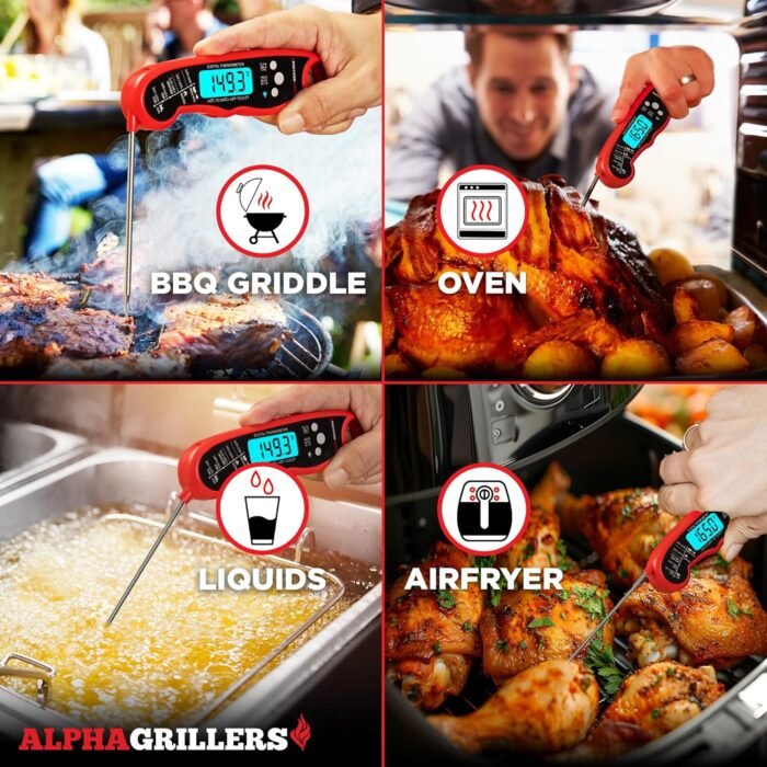 Alpha Grillers Instant Read Meat Thermometer for Cooking Grill and BBQ Griddle - Waterproof w/Backlight & Calibration for Food, Oven, Air Fryer Accessories, Kitchen Essentials, Stocking Stuffer Gifts - Image 3