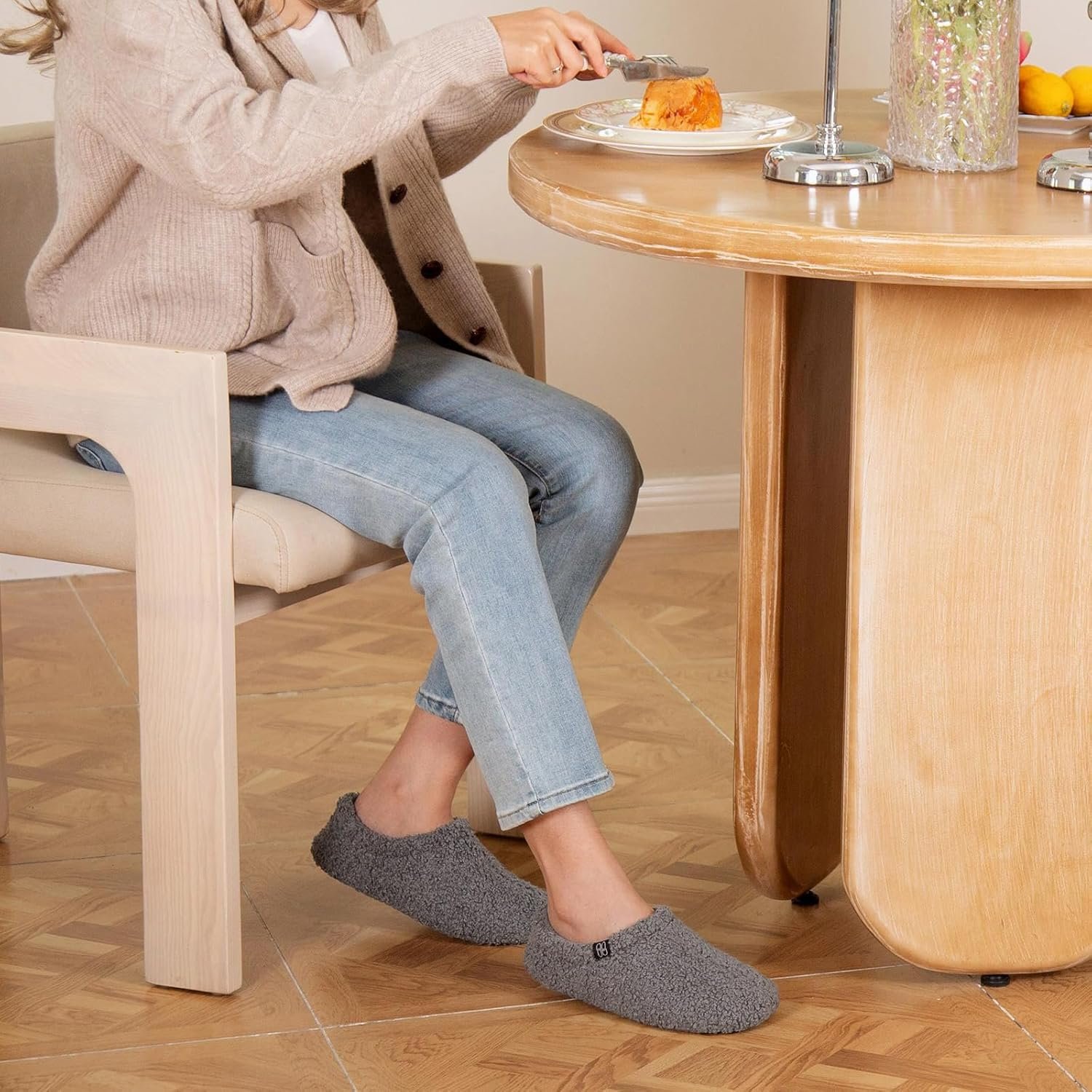 HomeTop Women's Fuzzy Curly Fur Memory Foam Loafer Slippers with Polar Fleece Lining - Image 2