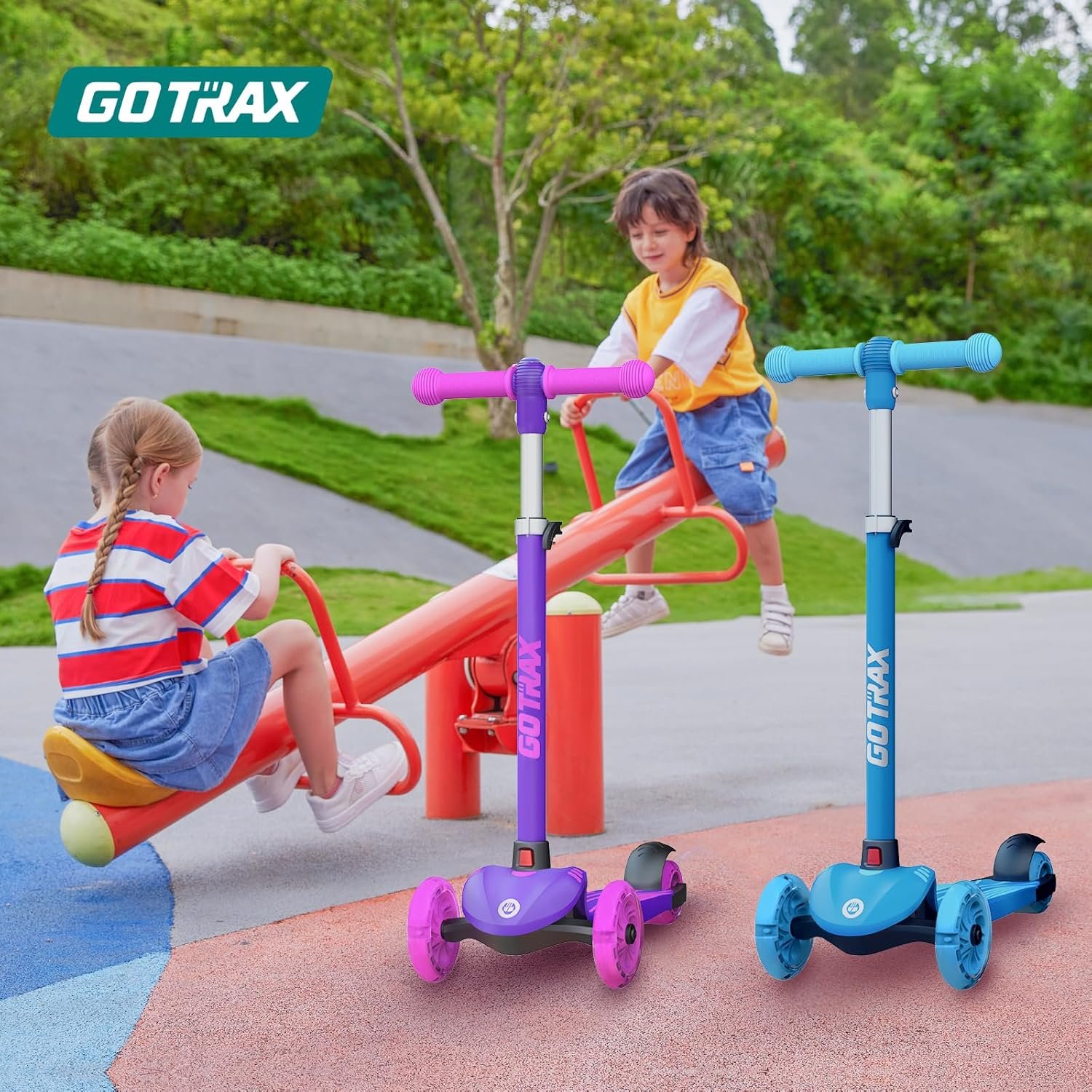 Gotrax KS1 Kids Kick Scooter, LED Lighted Wheels and 3 Adjustable Height Handlebars, Lean-to-Steer & Widen Anti-Slip Deck, 3 Wheel Scooter for Boys & Girls Ages 2-8 and up to 100 Lbs - Image 2