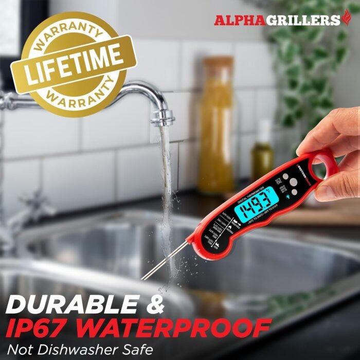 Alpha Grillers Instant Read Meat Thermometer for Cooking Grill and BBQ Griddle - Waterproof w/Backlight & Calibration for Food, Oven, Air Fryer Accessories, Kitchen Essentials, Stocking Stuffer Gifts - Image 5