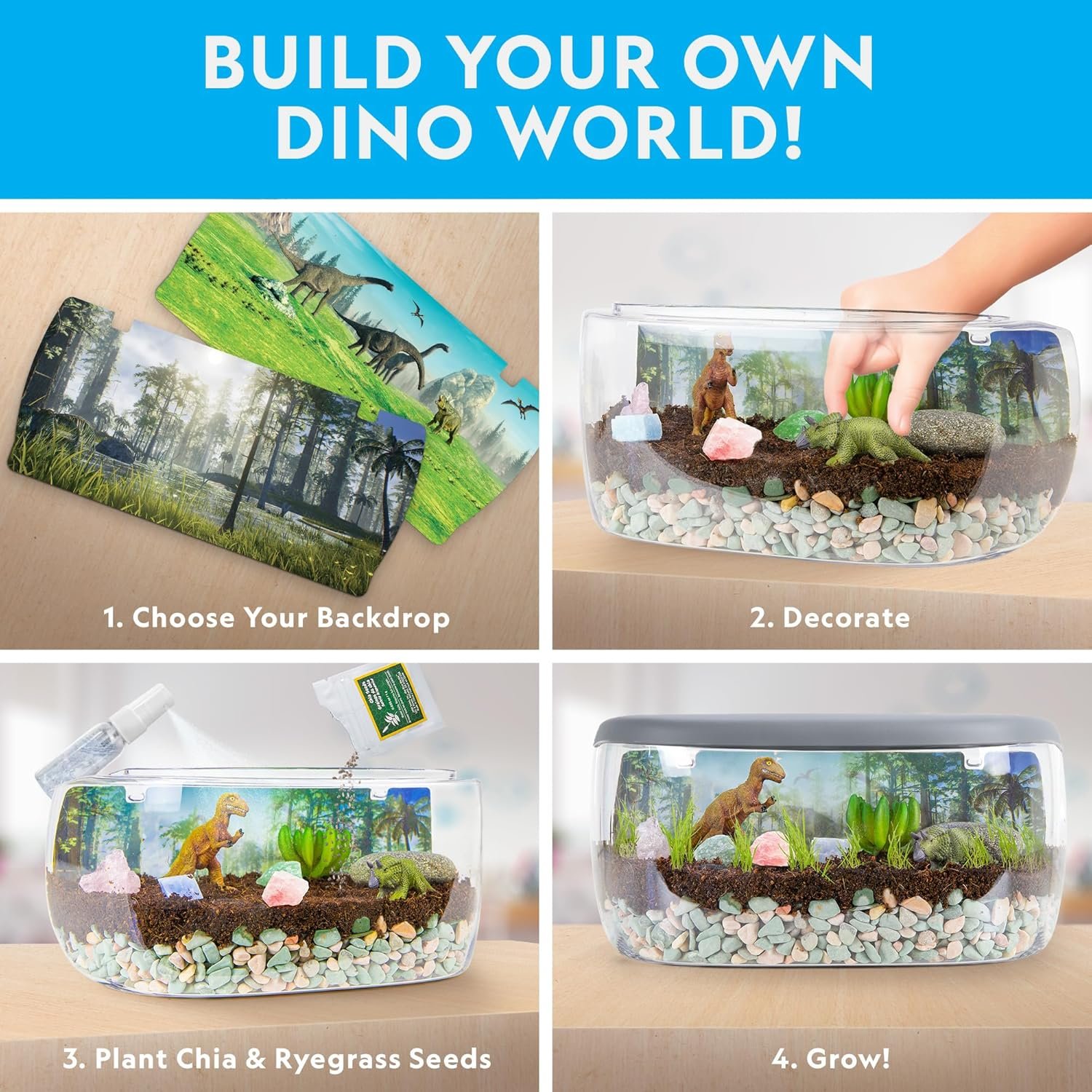 NATIONAL GEOGRAPHIC Light Up Terrarium Kit for Kids - Build a Dinosaur Habitat with Real Plants & Gemstones, Science Kit, Dinosaur Toys for Kids (Amazon Exclusive) - Image 2