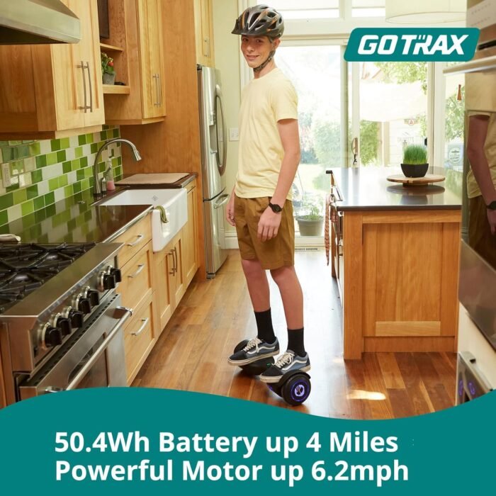 Gotrax Hoverboard with 6.5" LED Wheels & Headlight, Max 4/6 Miles Range, 6.2mph Power by Dual Brushless Motor, UL2272 Certified and 50.4Wh/93.6Wh Battery Self Balancing Scooters for 44-176lbs Kids - Image 3