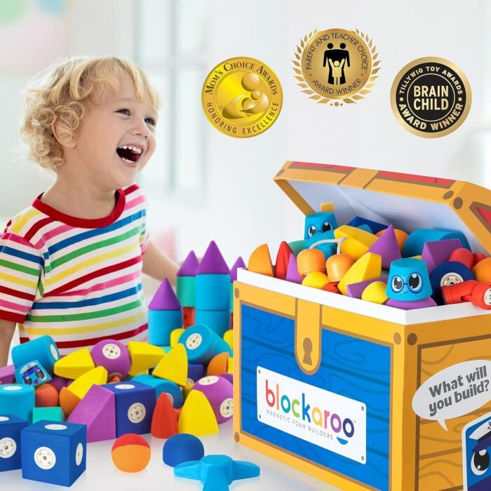 Magnetic Foam Blocks – STEM Preschool Toys for Children, Toddlers, Boys and Girls, The Ultimate Bath Toy – 100 Piece Set with Toy Chest, Bath Building Blocks, Engineering Toys for Kids 3-6 - Image 2