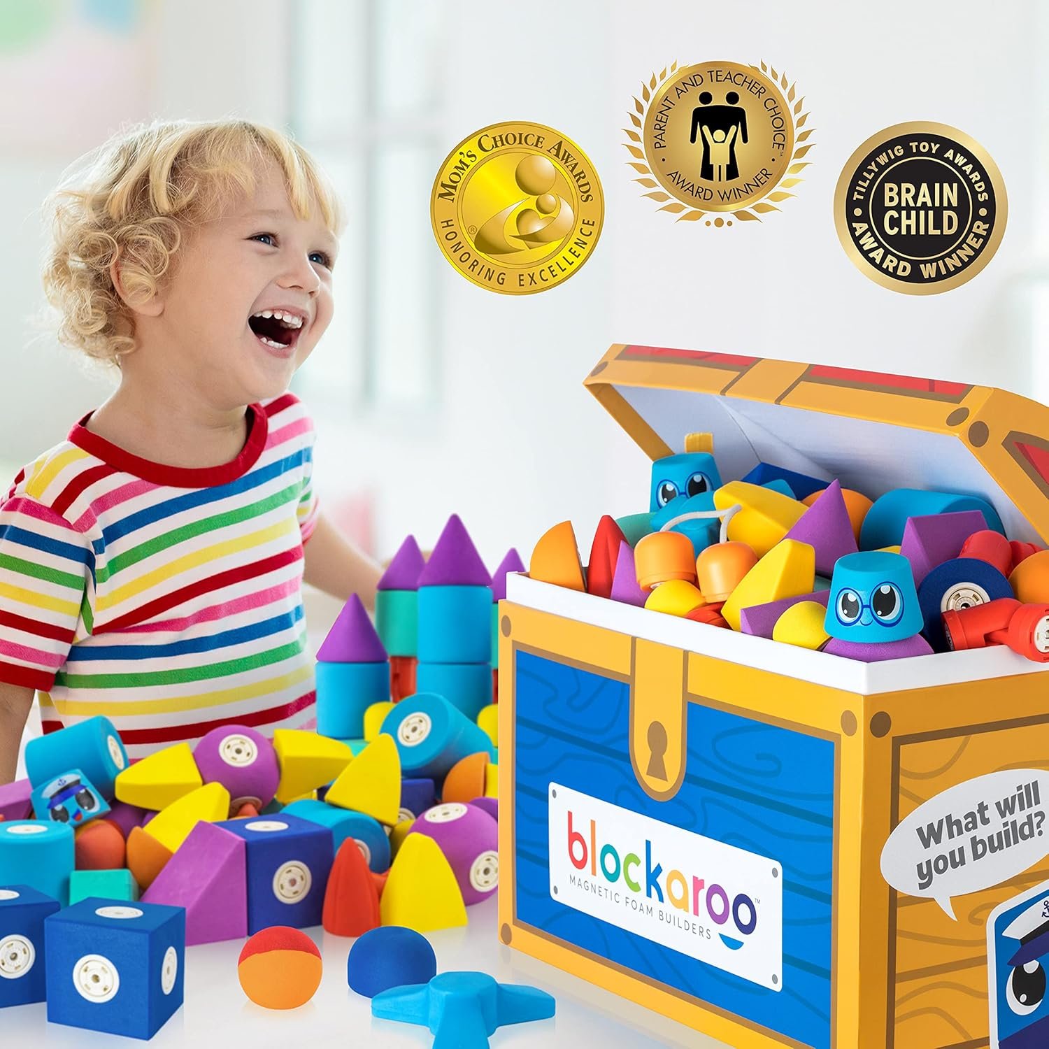 Magnetic Foam Blocks – STEM Preschool Toys for Children, Toddlers, Boys and Girls, The Ultimate Bath Toy – 100 Piece Set with Toy Chest, Bath Building Blocks, Engineering Toys for Kids 3-6 - Image 2