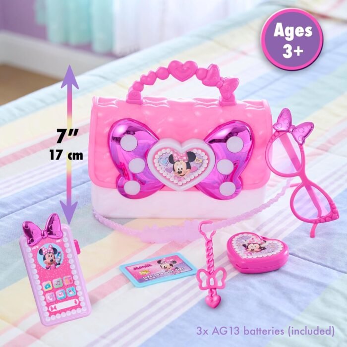 Disney Junior Minnie Mouse Bowfabulous Bag Set, 7-Piece Dress Up and Pretend Play Toy Purse, Kids Toys for Ages 3 Up by Just Play - Image 4