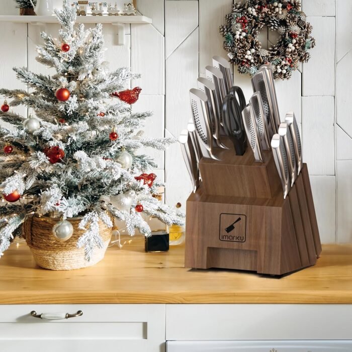 imarku Knife Set, 16PCS High Carbon Stainless Steel Kitchen Knife Set with Block Ultra Sharp Knife Block Set, Japanese Knife Set with Dotted Non-slip Ergonomic Handle, Dark Brown, Christmas Gifts - Image 8