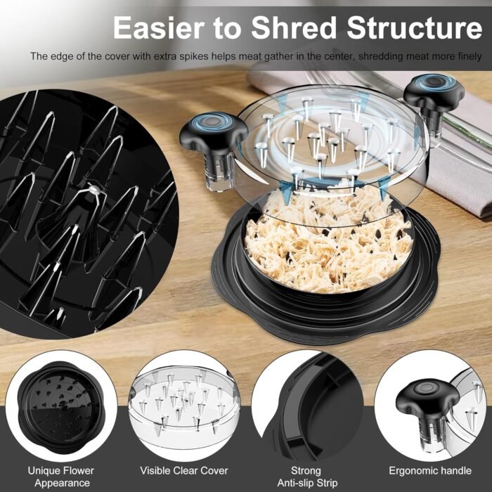 Chicken Shredder Large Chicken Breast Shredder Tool Twist with Brush&Fork, Visible Meat Shredder Machine, Strong Anti-Slip Strip, Ergonomic Handle, BPA Free, Suitable for Pork Beef Chicken - Image 3