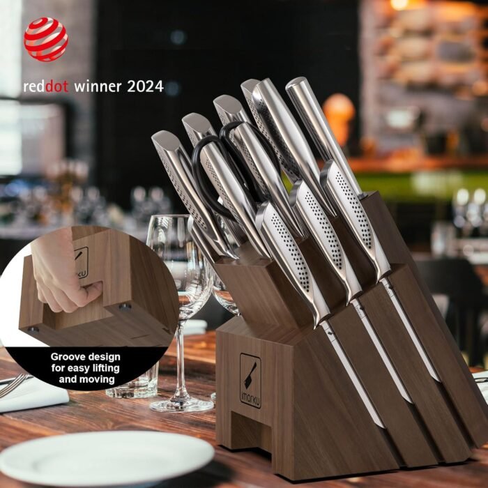 imarku Knife Set, 16PCS High Carbon Stainless Steel Kitchen Knife Set with Block Ultra Sharp Knife Block Set, Japanese Knife Set with Dotted Non-slip Ergonomic Handle, Dark Brown, Christmas Gifts - Image 6