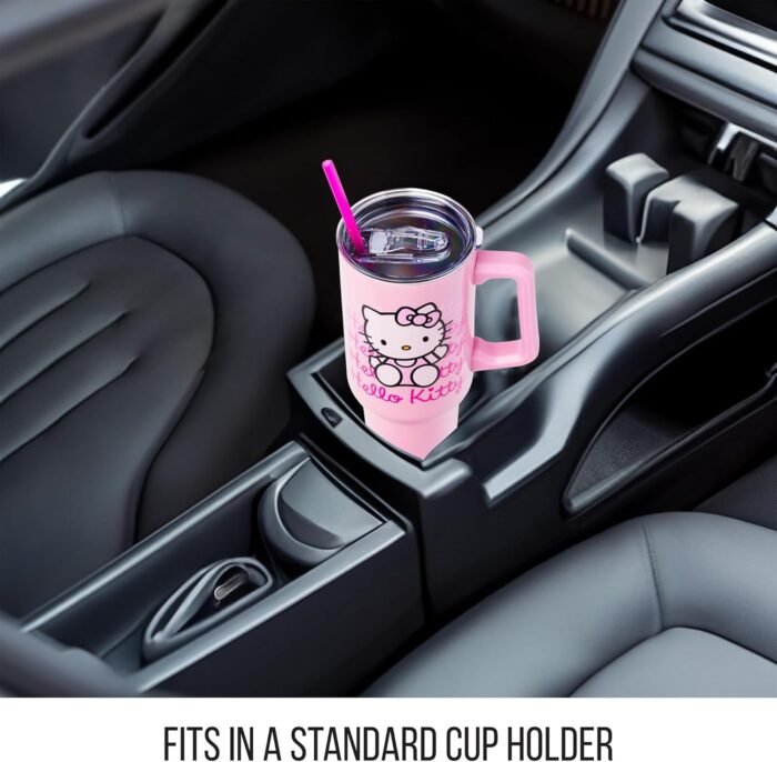 Silver Buffalo Sanrio Hello Kitty Waving Stainless Steel Tumbler with Handle and Straw, Fits in Standard Cup Holder, 40 Ounces - Image 6
