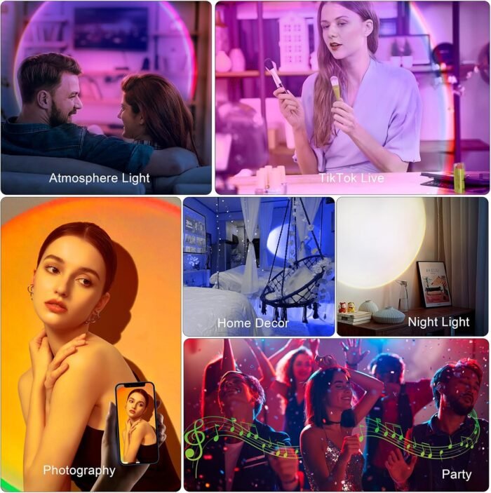 Sunset Lamp Projector Multicolor Changing LED Projection Lamp,Switch Button and APP Control 360 Degree Rotation Sunlight Lamp for Bedroom, Photography, Party, Tiktok Live, Room Decor - Image 6