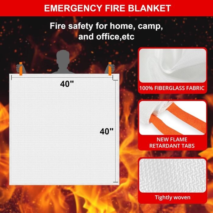 SecuCaptain Emergency Fire Blanket for Home and Kitchen - 2 Pack 40"x40" Flame Suppression Fiberglass Fire Blankets for House Camping Car Office Warehouse Emergency Survival Safety - Image 3