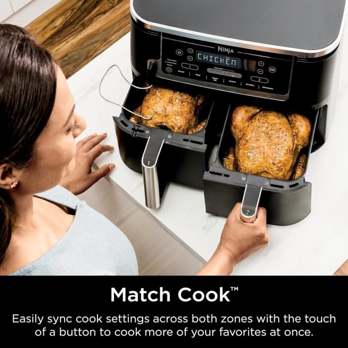 Ninja Air Fryer, Thermometer, Roast, Bake, Air Fry, Crisps, Broil, Reheats, Keep Warm, 10-in-1, Fries, Frozen Food, Veggies, and Meat, Quick Meals, Healthy Meals, Less Oil, 10 QT, Grey, DZ550​ - Image 8