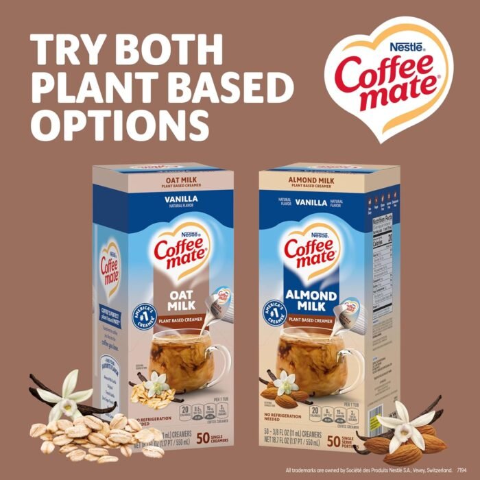 Nestle Coffee mate Coffee Creamer, Oat Milk, Vanilla Natural Flavor, Liquid Creamer Singles, Plant-Based, Non Dairy, No Refrigeration, 0.375 fl oz Tubs (Pack of 200) - Image 6