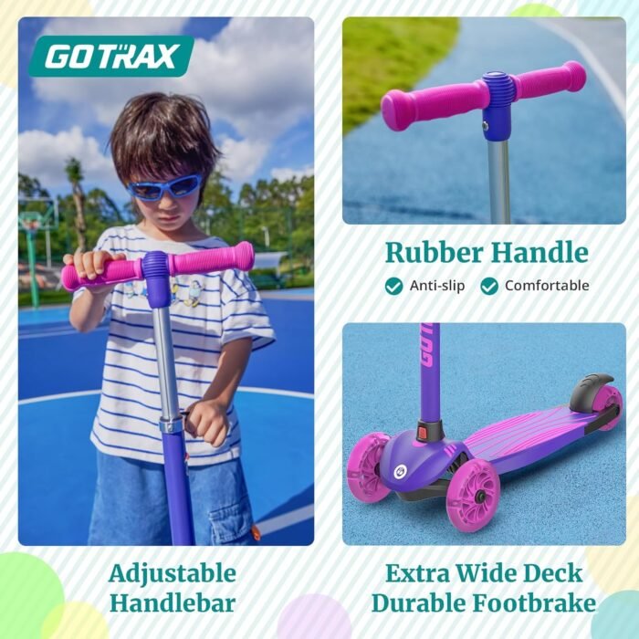 Gotrax KS1 Kids Kick Scooter, LED Lighted Wheels and 3 Adjustable Height Handlebars, Lean-to-Steer & Widen Anti-Slip Deck, 3 Wheel Scooter for Boys & Girls Ages 2-8 and up to 100 Lbs - Image 6