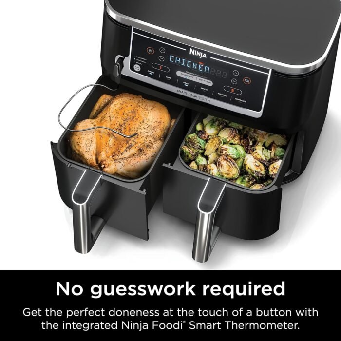 Ninja Air Fryer, Thermometer, Roast, Bake, Air Fry, Crisps, Broil, Reheats, Keep Warm, 10-in-1, Fries, Frozen Food, Veggies, and Meat, Quick Meals, Healthy Meals, Less Oil, 10 QT, Grey, DZ550​ - Image 5