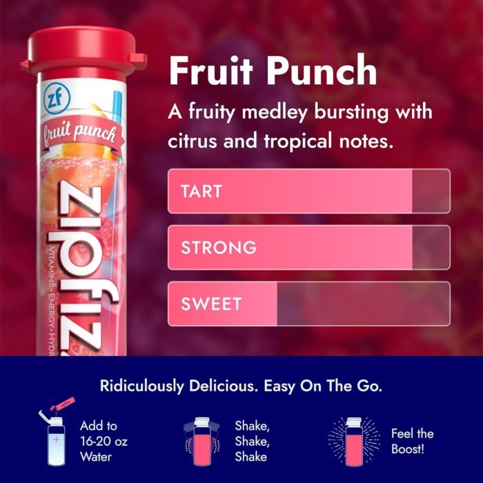 Zipfizz Healthy Energy Drink Mix, Hydration with B12 and Multi Vitamins, Fruit Punch, 20 Tubes (Pack of 1) - Image 4