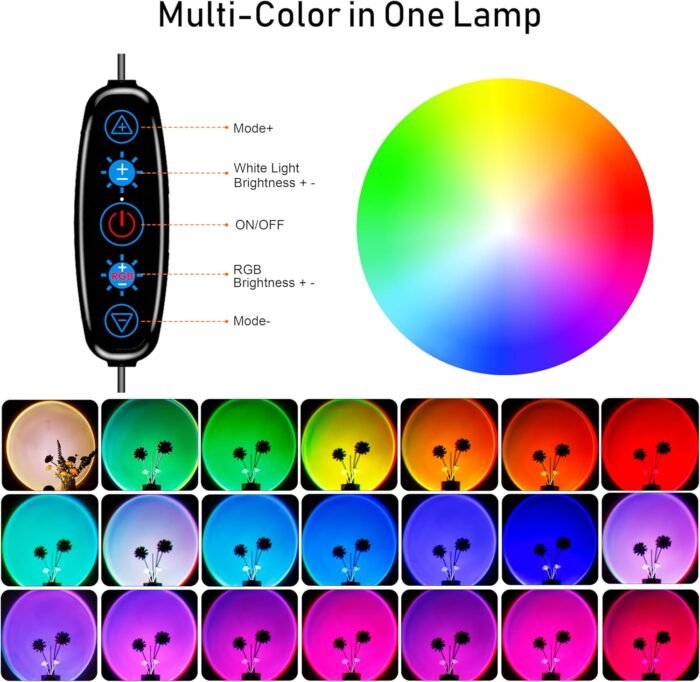 Sunset Lamp Projector Multicolor Changing LED Projection Lamp,Switch Button and APP Control 360 Degree Rotation Sunlight Lamp for Bedroom, Photography, Party, Tiktok Live, Room Decor - Image 2